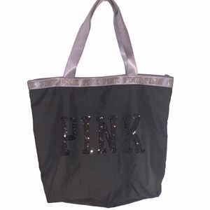 Vs pink black sequin tote bag